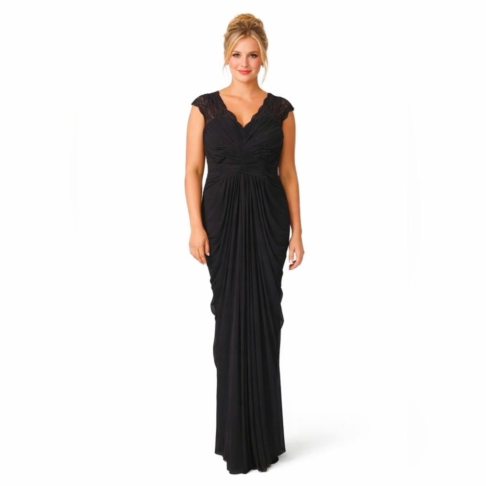 adrianna papell dress Like‎ A Glove NWT Blue Lace Shoulders Shirred Plus 16W